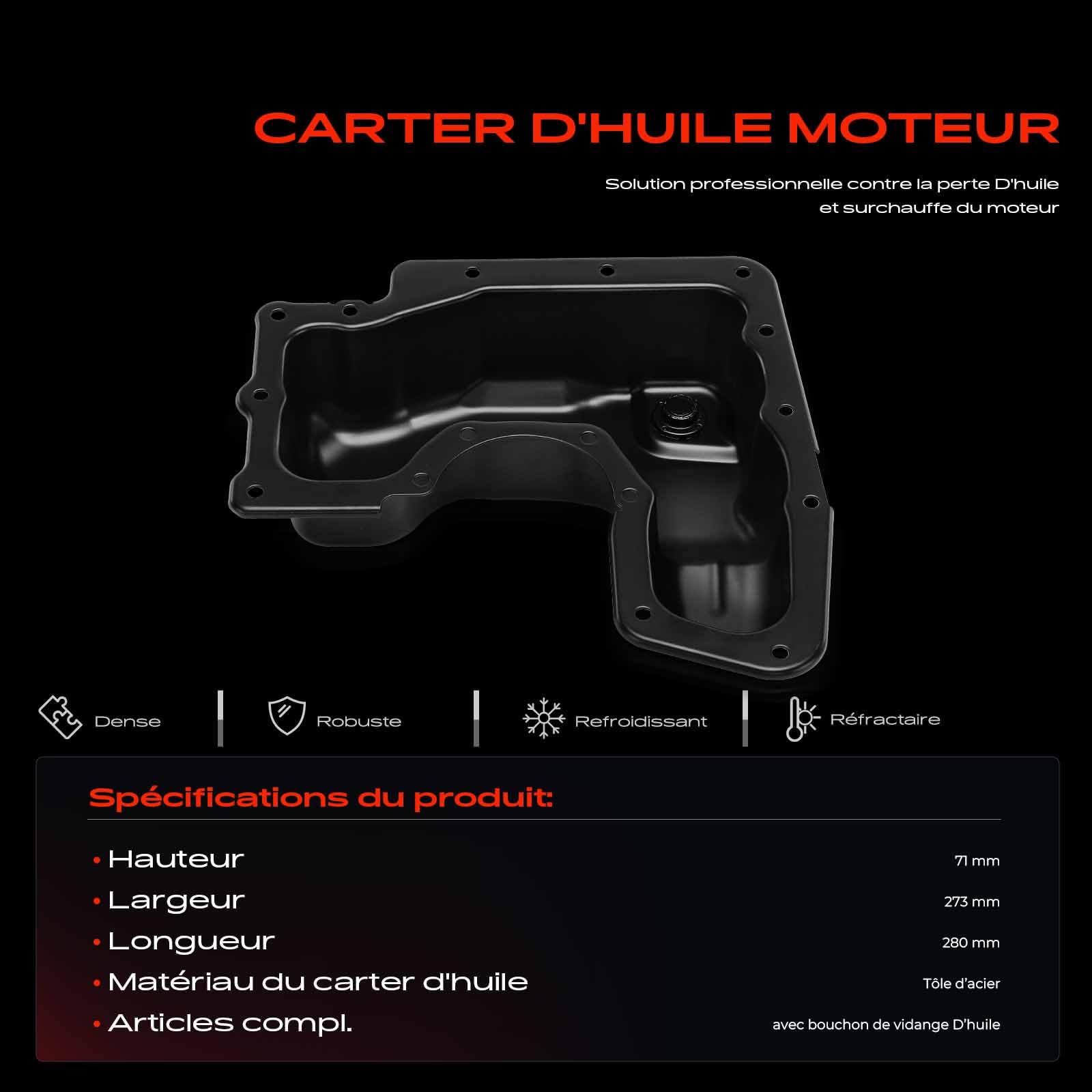Frankberg Carter d'huile, carter d'huile moteur, acier 9802366780 | Compatible avec: 208 II UB UJ UP UW, C3 Aircross II 2C 2R, 3008 Van MC MJ MR, 308 II L3 LB LH LP LW, 2008 I CU