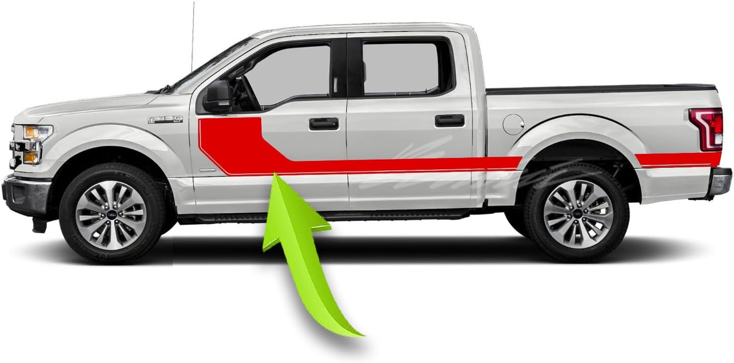 Side Door Hockey Stick Stripe for with Ford F-150 F150 2014 & Up Racing Side Vinyl Stripes Graphics Vinyl Decals Sticker Both Sides (Gloss Black)