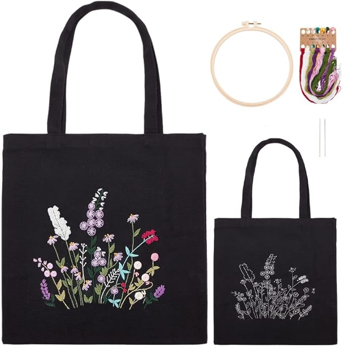 WADORN DIY Canvas Tote Bag Embroidery Kit, Black