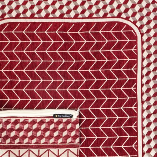 Image of Premium Chenille Woven Anti-Slip 2 Seater Sofa Cover with Arm Rest | L-Shape Sofa Seat Protector for Living Room | Durable & Stylish Slipcover - Maroon - 3D
