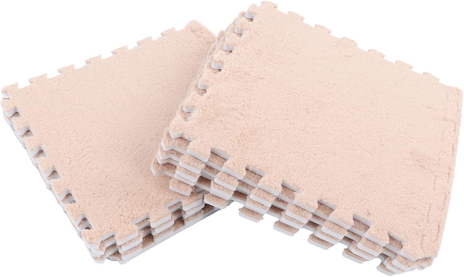10Pcs Plush Foam Floor Mat Square Interlocking Carpet Tiles, Play Mat Floor Tiles Soft Climbing Area Rugs for Home Playroom Decoration (Light Tan)