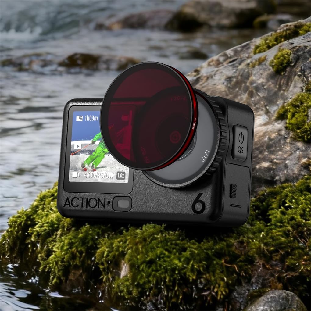 Pasuje do DJI OSMO ACTION 6 zestawów filtrów ND i CPL, filtrów do kamer sportowych UV/CPL/ND16/ND32/ND64/dyfuzji 1/4 do DJI OSMO ACTION 6 (UV+CPL+ND16)