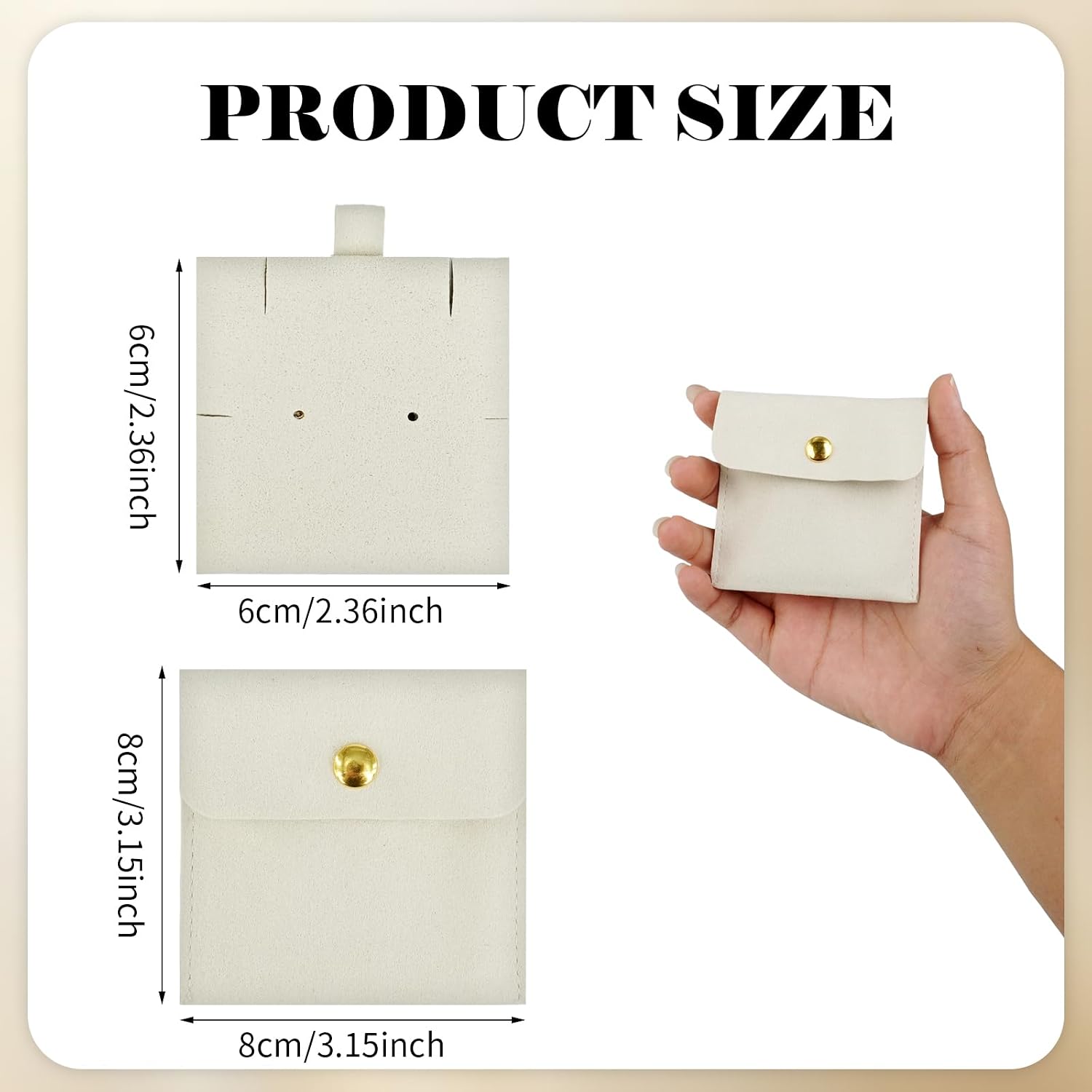 SENONAPO 26pcs Jewelry Pouch with Insert Pad Snap, Button Packaging Gift Bags in Microfiber with Jewelry Cleaning Cloth for Bracelet Ring Necklace