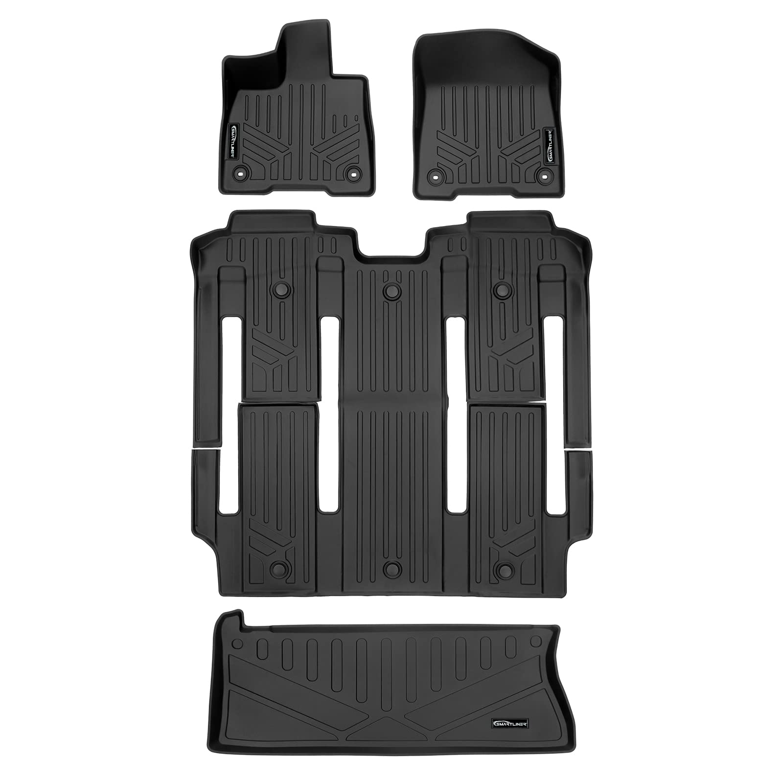 Photo 1 of SMARTLINER Floor Mats 3 Row Liner Set & Cargo Liner Behind The 3rd Row Compatible with 2021-2023 Toyota Sienna with 2nd Row Bucket Seats (with Spare Tire in Cargo Area)