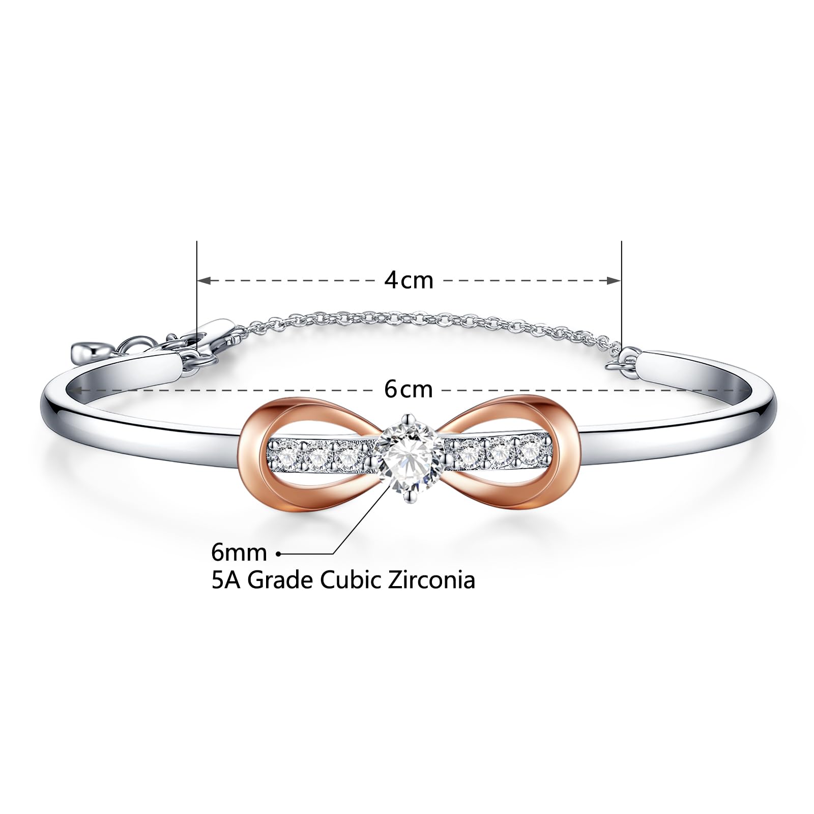 Plaqué or blanc 18 Carats et or rose nœud d'amour Infini Bracelet Femme, Bijoux Femme, Romantique Cadeau Femme-Idées Uniques pour Anniversaire, Fête des Mères, Saint-Valentin, Noël