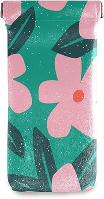 HUSSRITY Eyeglasses Case Cute Flower Sunglasses Pouch Soft PU Leather Squeeze Top Eyeglass Holder Portable Glasses Case For Women Men