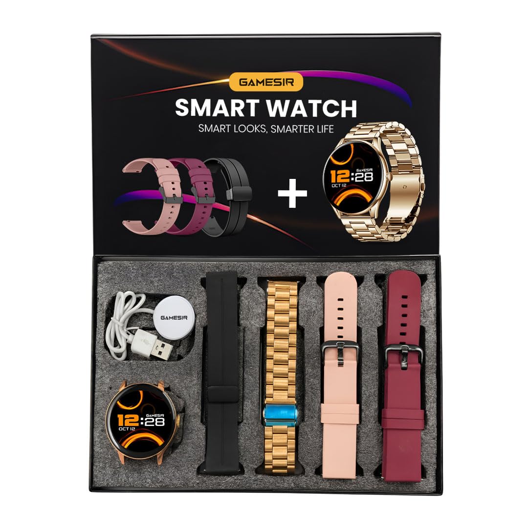 GameSir H20 Gold Dial Smart Watch Combo 1.49" AMOLED Display with 4 Straps, Bluetooth Calling, IP67, Crown Control, 100+ Sports Modes, SPO₂ & Health Tracking, for Men & Women (Gold Dial)-image-23