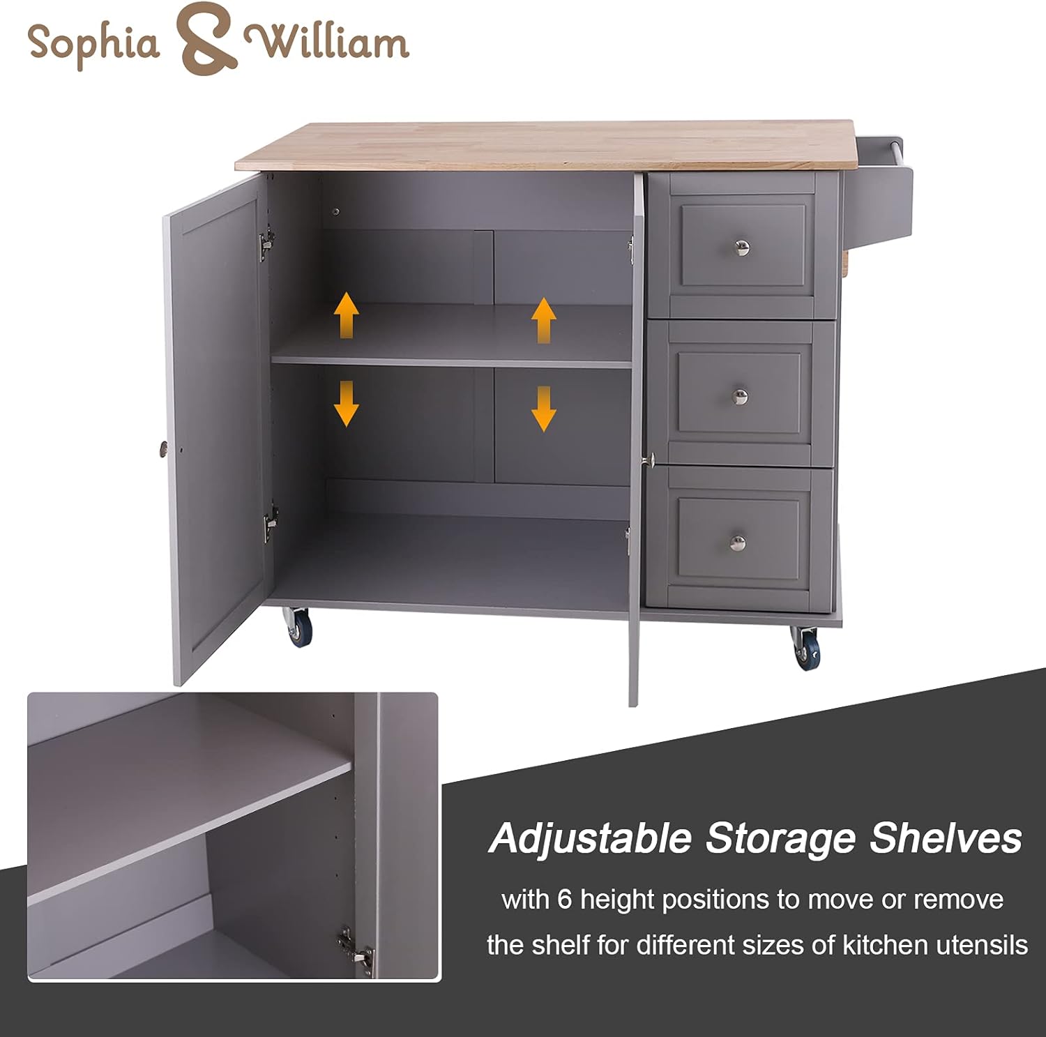 Buy Sophia & William Kitchen Island Cart on Wheels with Drop-Leaf and Rubber Wood Top, Rolling ...