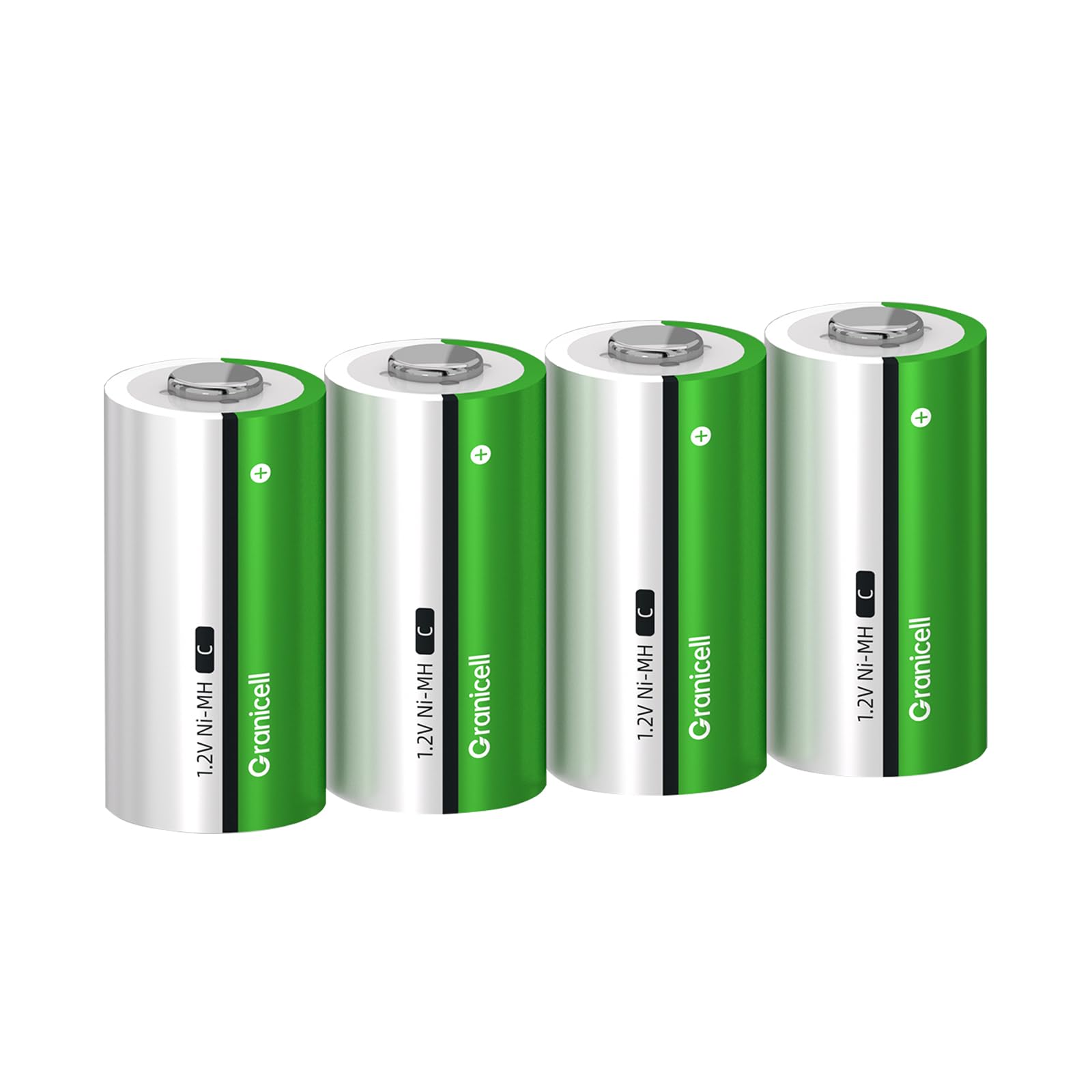 Granicell 4 Pack 5000mAh Rechargeable C Batteries, 1300 Cycles NiMH C Cell Batteries, Solar Pre-Charged, Low Self-Discharge, Safe for Boombox, Toys, Flashlights