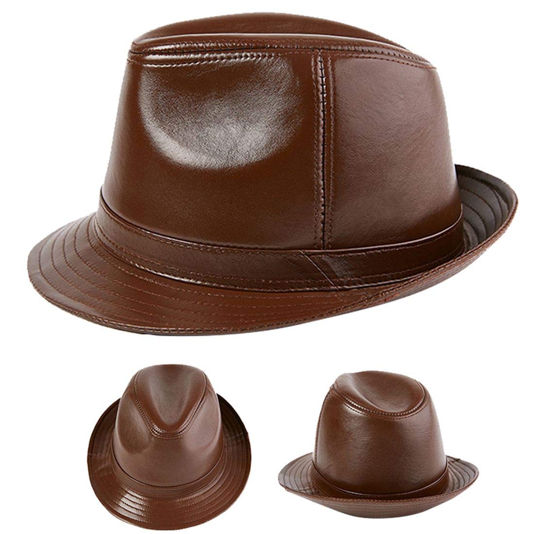 JNKET Autumn Winter Men Sheepskin Jazz Hat Fedoras Hat Gangster Cap Retro Panama Hat Outdoor Sports Top Hats (2XL, Brown)