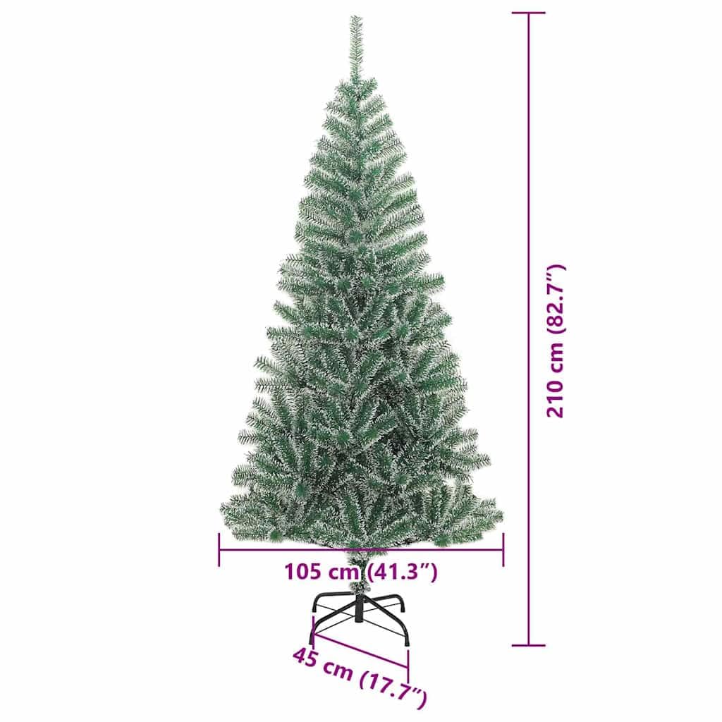 Sztuczna choinka śnieżna, 210 cm, z 300 diodami LED o ciepłej białej barwie światła, czubki PE, bombki choinkowe, do użytku wewnątrz i na zewnątrz, nowoczesne wzornictwo