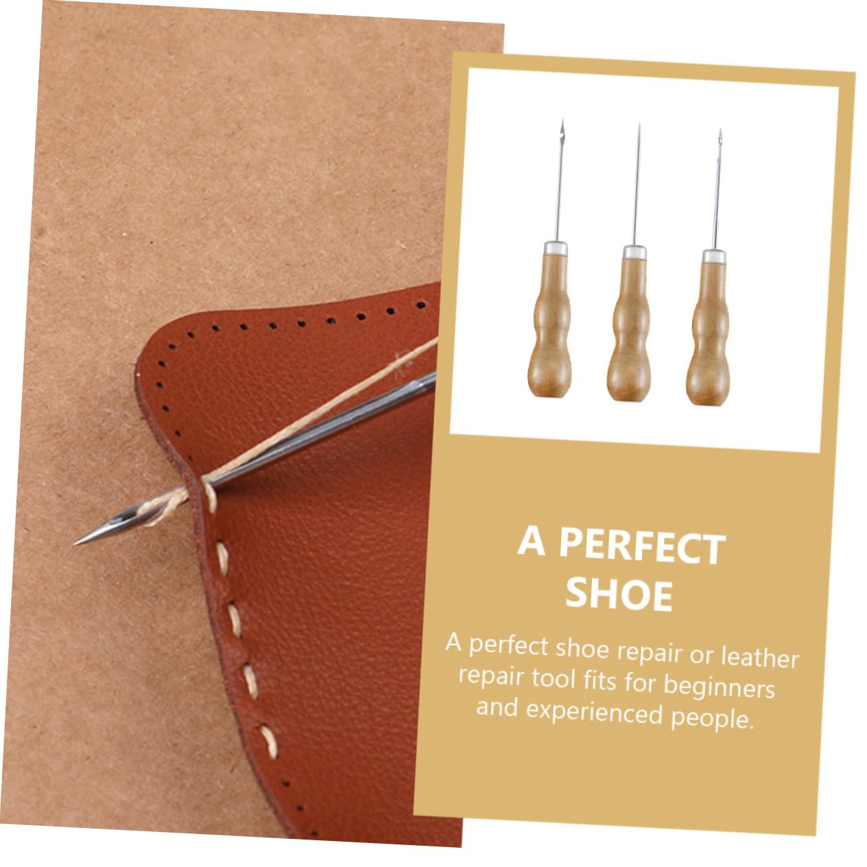 3Pcs Handle Sewing Awls Prickers for Punching for Shoe Repair and Craft Supplies Lightweight and Tool
