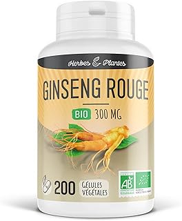Herbes Et Plantes Ginseng Rouge Bio 200 Gélules Végétales 300 mg