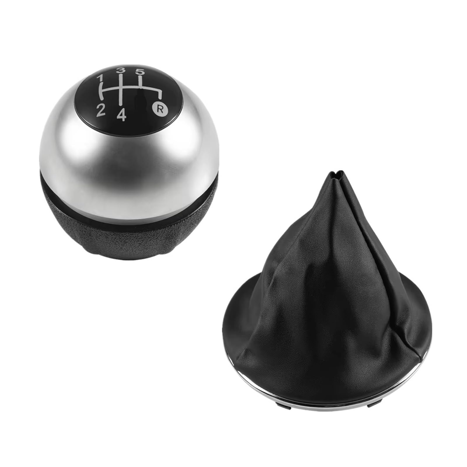 Xkoehxj 2Pcs Silver 5Speed Car Gear Shift Knob For Fiat For 500 For 500C 2007-2018 Car Gear Stick Knob Head Gaiter Boot Cover Case Gearbox Boot Cover(2Pcs Silver 5Speed)