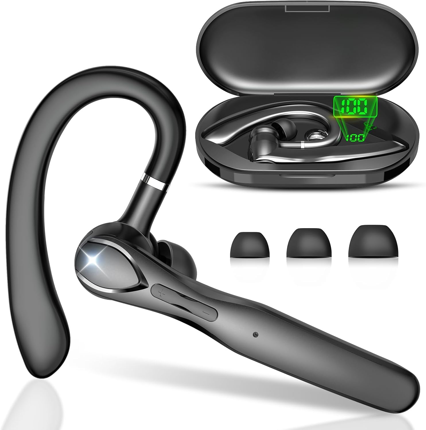 Bluetooth Headset, Wireless Bluetooth Earpiece with 400mAh Charging Case Built-in Mic for iOS Android Cell Phone, V5.3 Hand-Free Headphones