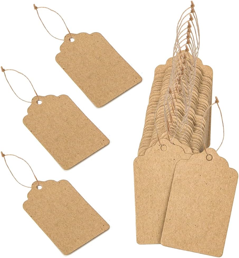 100 Stück Preisschilder Etiketten Anhänger Geschenkanhänger klein Kraftpapier Hängeetiketten
