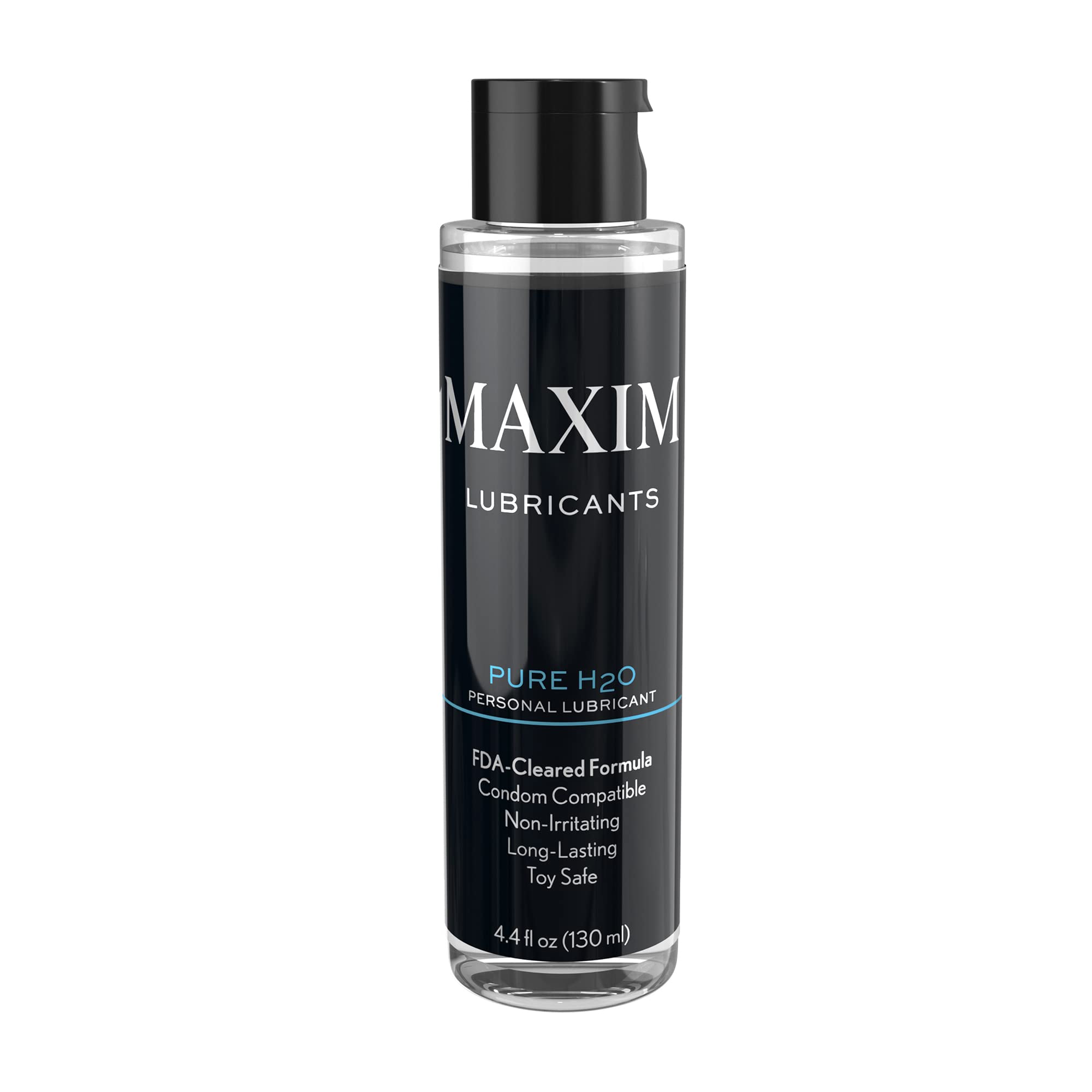 MAXIM Pure H2O Lubricant, Water-Based, Premium Cleared Formula, Long-Lasting, Non-Sticky, Non-Irritating, Compatible with Toys and Condoms, 4.4 FL OZ / 130 ML, Topical Use Only