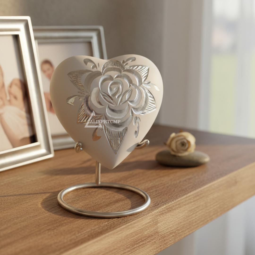 Forever Heart Keepsake Urn with Stand Honor Your Loved One with Mini Urn Heart Shaped, 3 inch Heart Cremation Urn White Rose Urn (Eternal White Rose) — image 1