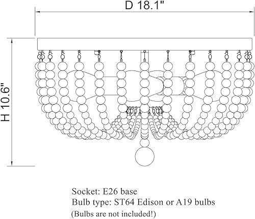 Miniatura 7 de ALICE HOUSE Luz de montaje empotrado de 18 pulgadas, candelabro rústico de cuentas de madera blanca, lámpara de techo de 4 luces para entrada,