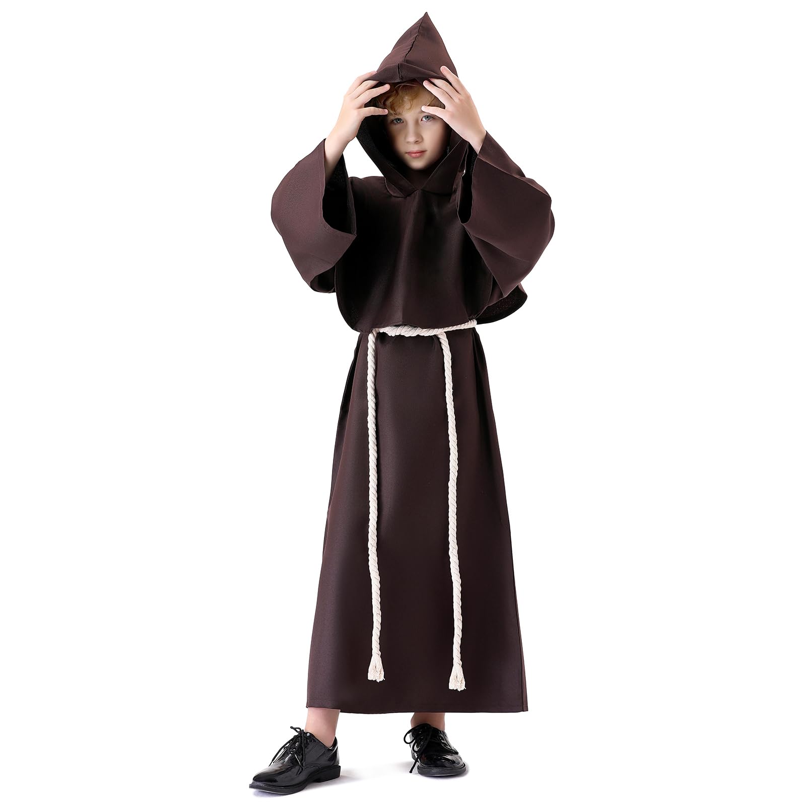 Banchif Costume Bambino Medievale Halloween Bambino Costume Monaco Sacerdote Accappatoio Costume di Carnevale da Bambino Con Cappuccio e Monaco Medievale