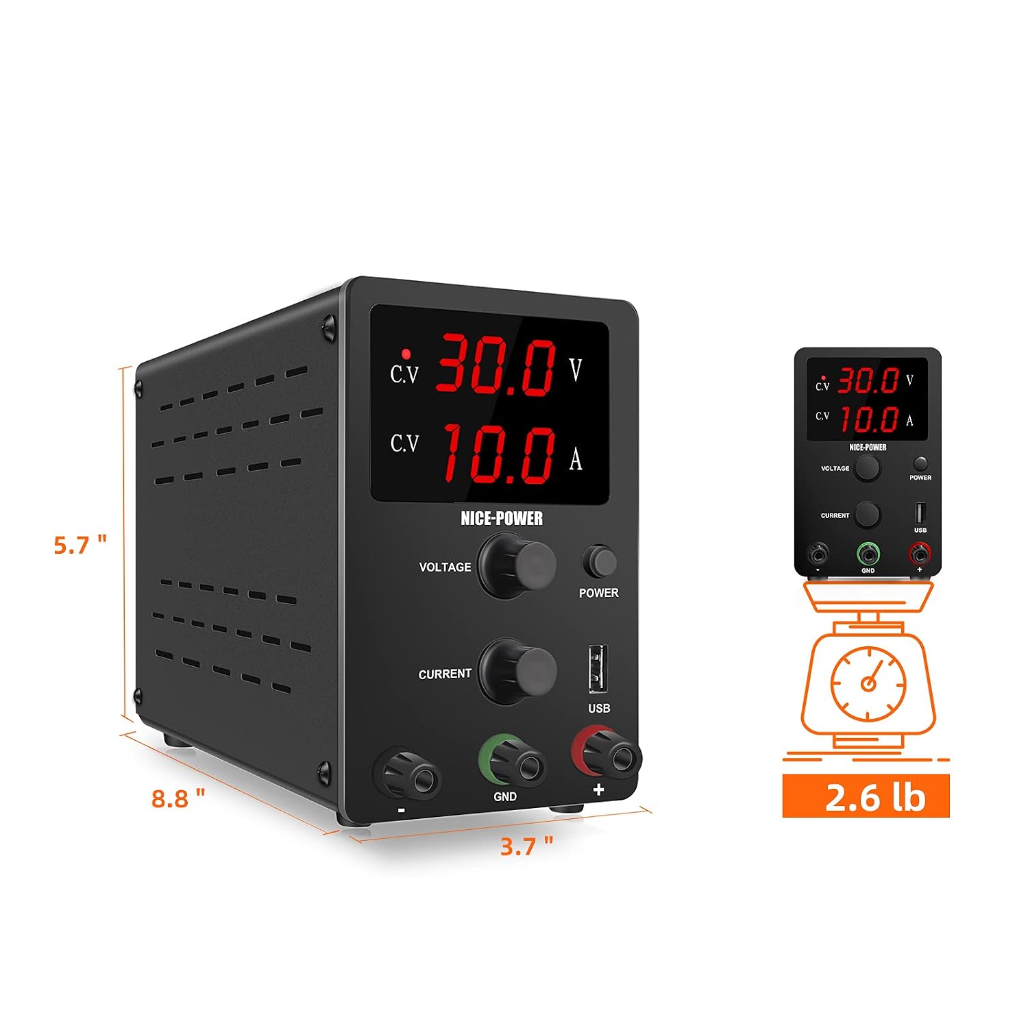 NICE-POWER DC Power Supply Adjustable Variable 3Digital LED Display Adjustable Regulated Switching DC Lab Bench Power Supply Digital (Black)