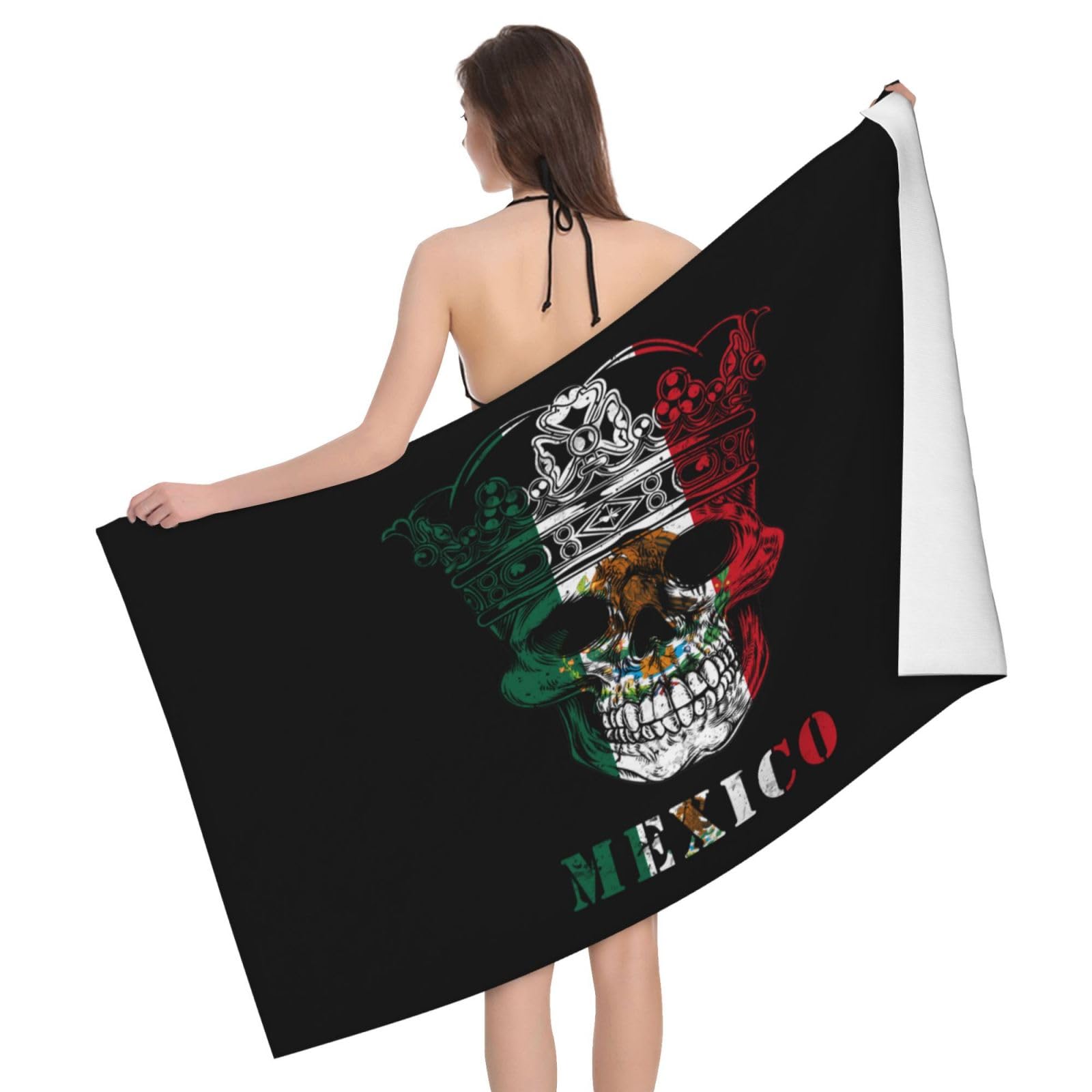 HLBSDM Microfiber King Skull Mexican Flag Beach Towel Quick Dry Soft Sand Free Beach Towels for Pool Swim Beach Lightweight Thin Towels