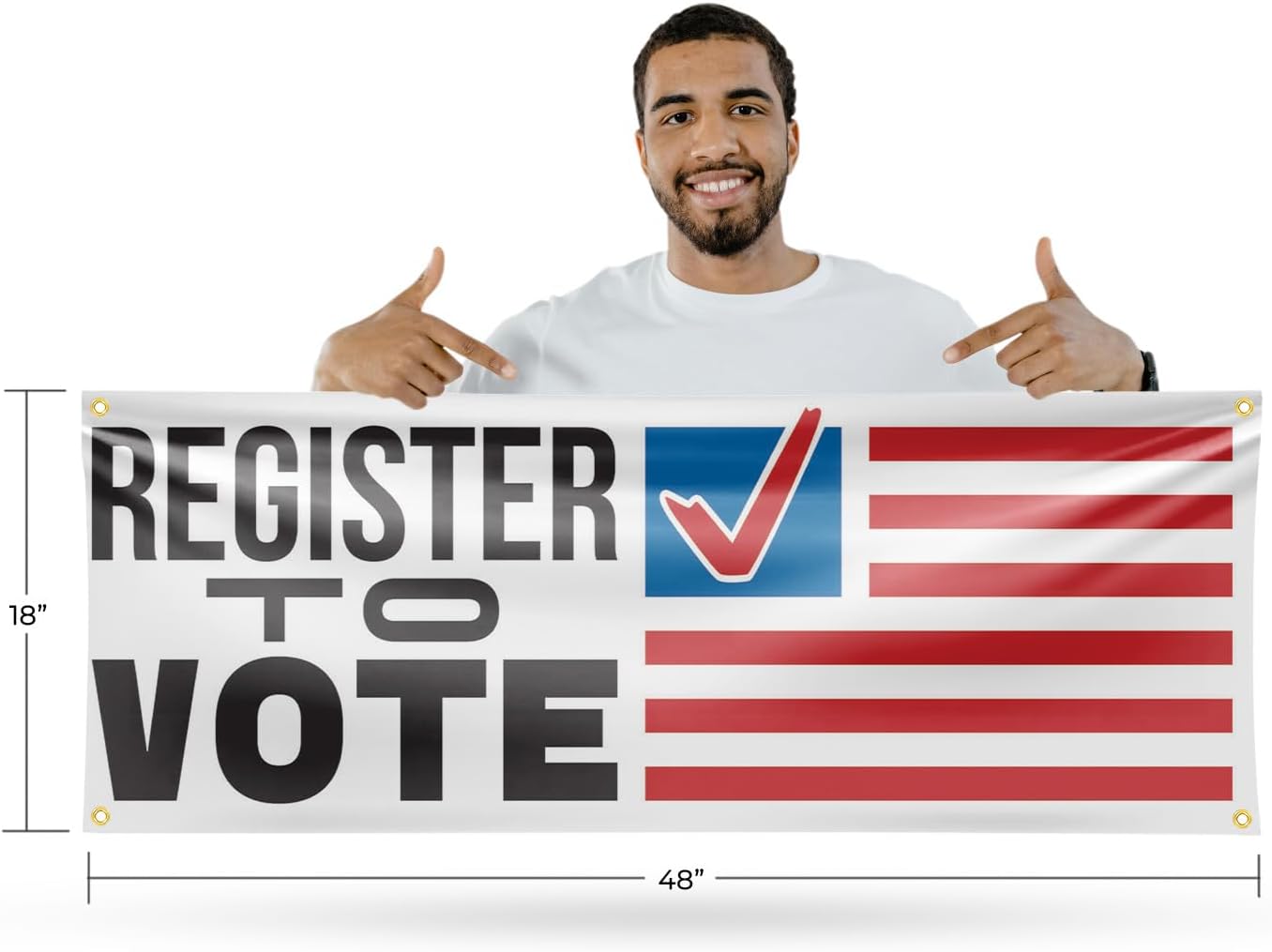 Register to Vote Banner Sign 18 Inch x 48 Inch | 13 oz Vinyl with Metal Grommets | Heavy-Duty Single-Sided Outdoor Durable Printed High-Quality Weatherproof | Made in the USA