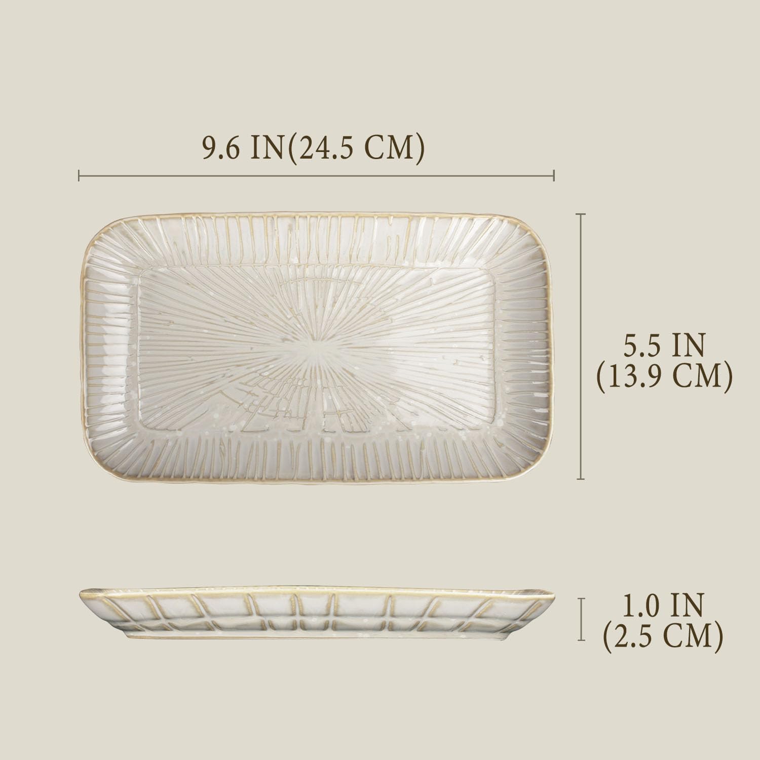 9.6-inch ceramic dinner plates (4-pack), rectangular salad plates, serving plates, dinner plate set, dessert plates. Suitable for serving salads, appetizers, desserts, and fruits.