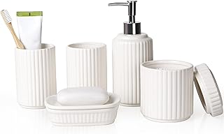 Umlaca Bathroom Accessories Set 5PCS – Foaming Soap Dispenser, Soap Dish, Qtip Holder & Tumbler Cups –Modern Bath Accessor...
