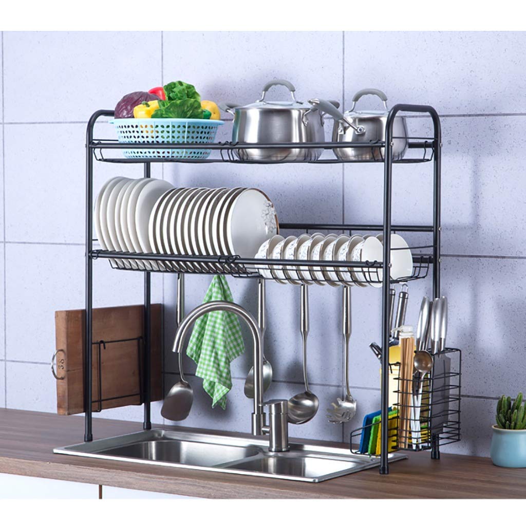 Suszarka do naczyń zlewozmywak, suszarka do naczyń, 2-poziomowa kuchenna suszarka do naczyń, ociekacz na naczynia, organizer, 4 rozmiary/czarny/94 * 28 * 82 cm (74 * 28 * 82 cm)