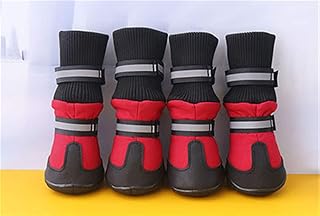 AleXanDer1 Juego de 4 zapatos para perros grandes, impermeables, antideslizantes, para invierno, color rojo, talla pequeña