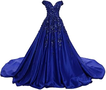 Kivary Luxury Off The Shoulder Sequins Flower Long Ball Gown Evening Prom Dress