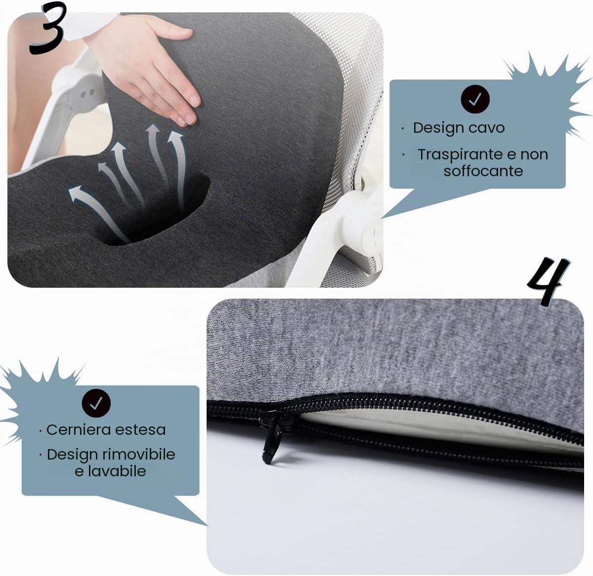 Reenly Back and Seat Cushion, Reenly Car Seat Cushion, Ergonomic Memory Foam Comfortable Non-Slip Lumbar Support, Suitable for Car and Office (Black Gray)