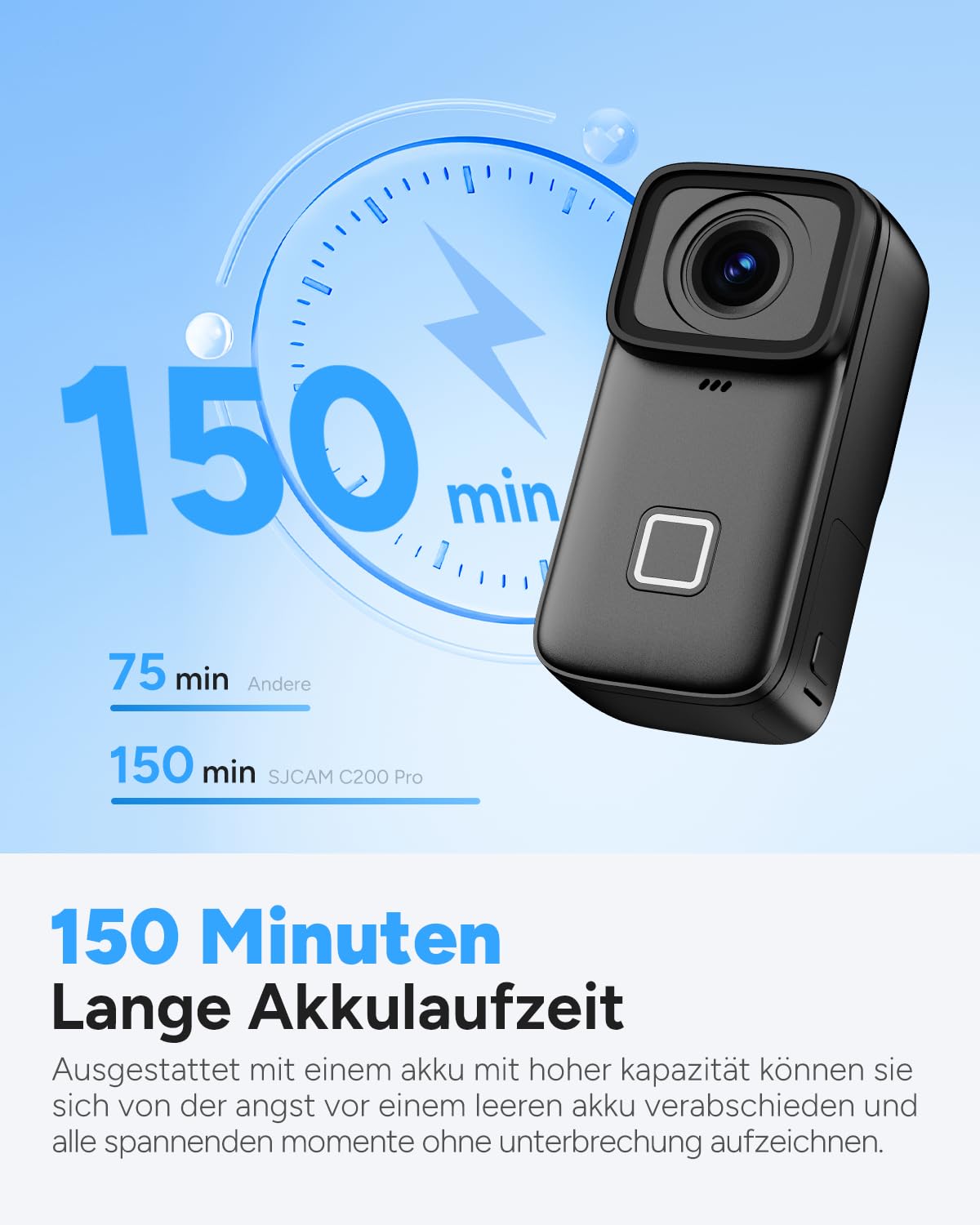 SJCAM C200Pro Daumen Action Camera 4K, Mini Magnetische POV Kamera,Unterwasserkamera mit 7 Stunden Akkulaufzeit, 6-Achsen-Stabilisierung, 30M Wasserdichtes Gehäuse für Skifahren, Helmkamera, Vlog