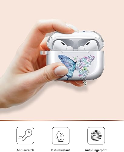 Miniatura 4 de JIAXIUFEN Funda para AirPods 3, funda transparente con purpurina dorada, diseño de flores, lindo protector de TPU para mujeres y niñas, con llavero