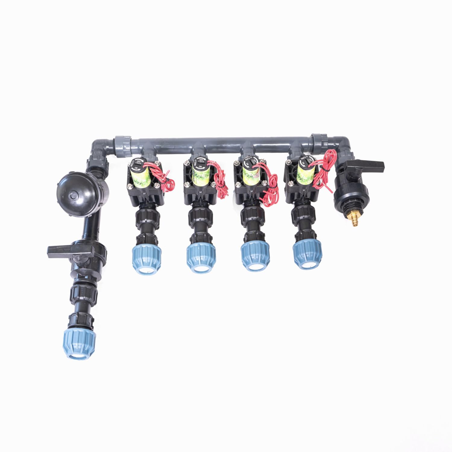 4X Kopfstation PE32 Ausgang, Verteiler für Bewässerung mit Hunter PGV 101 MMB Magnetventile, für Ø32mm PE-Rohr (Montierbar) (Dichtung O-Ring)