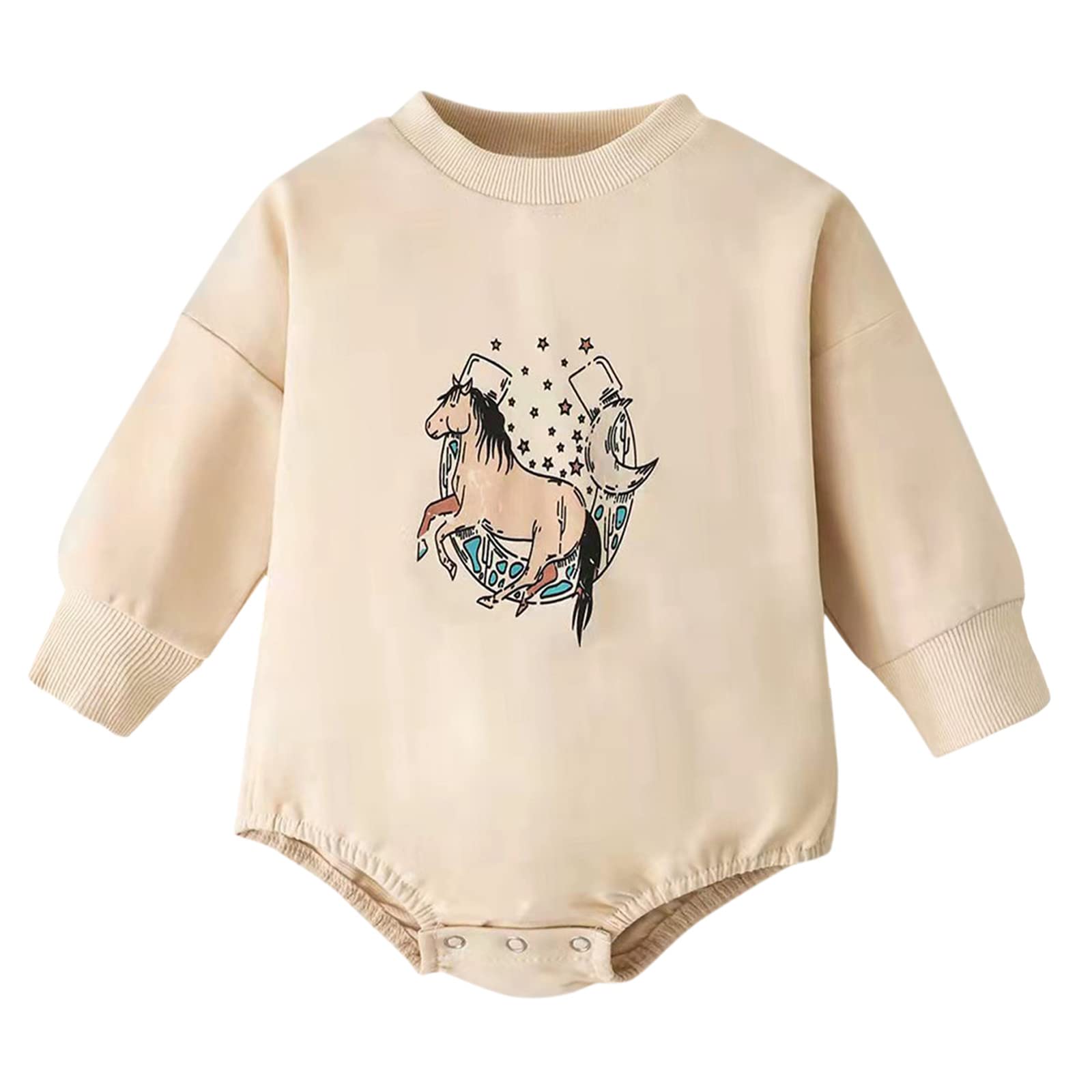 Western Baby Boy Clothes Cartoon Horse Printed Bodysuit Long Sleeve Romper One Piece Jumpsuit Newborn Onesie