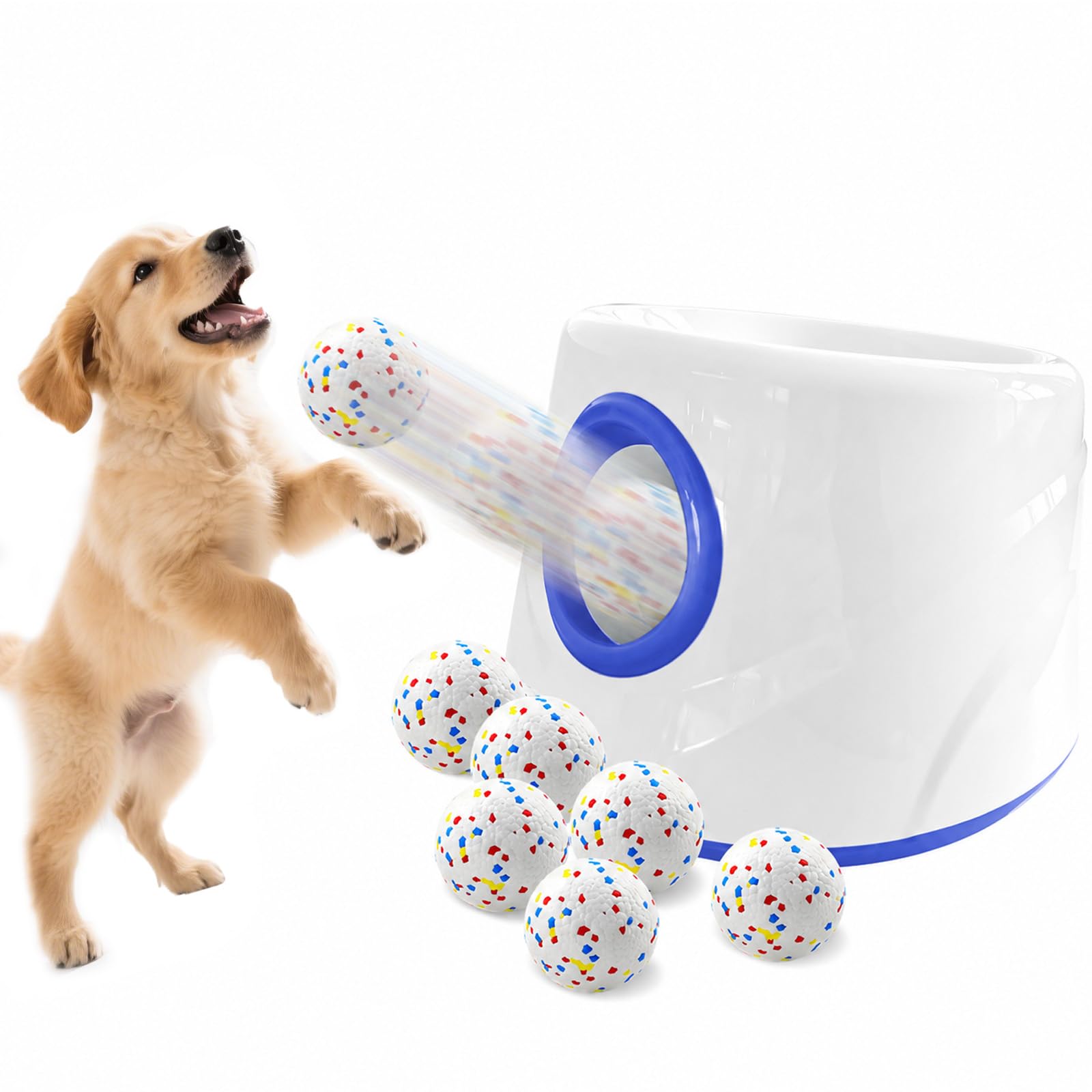 Lancia Palline per Cani, Spara Palline Automatico con 6 ETPU Palla, Giocattoli Interattivi per Cane di Piccola Taglia, Macchina Lanciapalle per Cani per Interni ed Esterni
