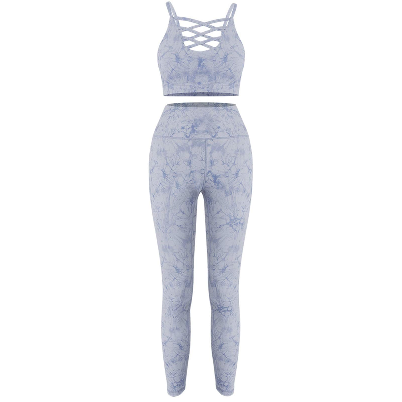 Damski strój sportowy do jogi, dres treningowy, damski do jogi, zestaw treningowy, 2 sztuki, krawat, materiał barwiący, wycięcie z przodu, sportowy biustonosz Crop Top, legginsy fitness, długie spodnie do studia fitness, odzież do joggingu Fit