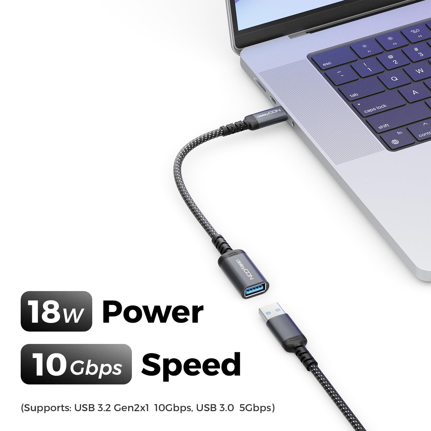 deleyCON 2x Adattatore USB-C a USB 10 Gbps OTG - Spina C a Presa A - Cavo per iPhone 17/16/15 Air/Pro/Max, Galaxy S25/S24/S23, A56, A16, Tablet, MacBook, iMac, iPad, Notebook ecc.