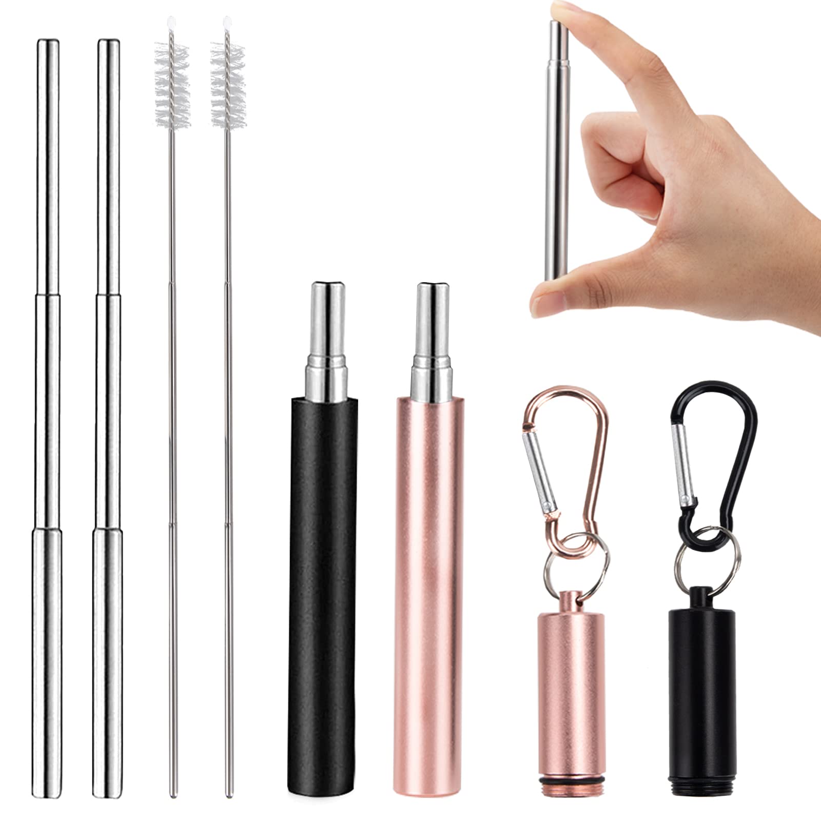 3 Pailles Métal Télescopiques Acier Inoxydable 10-22.5cm - Réutilisables, Lavables, Avec Brosse