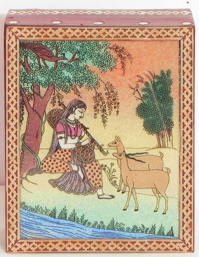 Paartha Saarthi Rajasthani Antique Wooden Traditional Fancy Unique Elegant Ethnic Designer Indian Bangles Bracelet Jewellery Box for Office Cafe Decor (Gold, 4.2 Inch X 5.5 Inch)