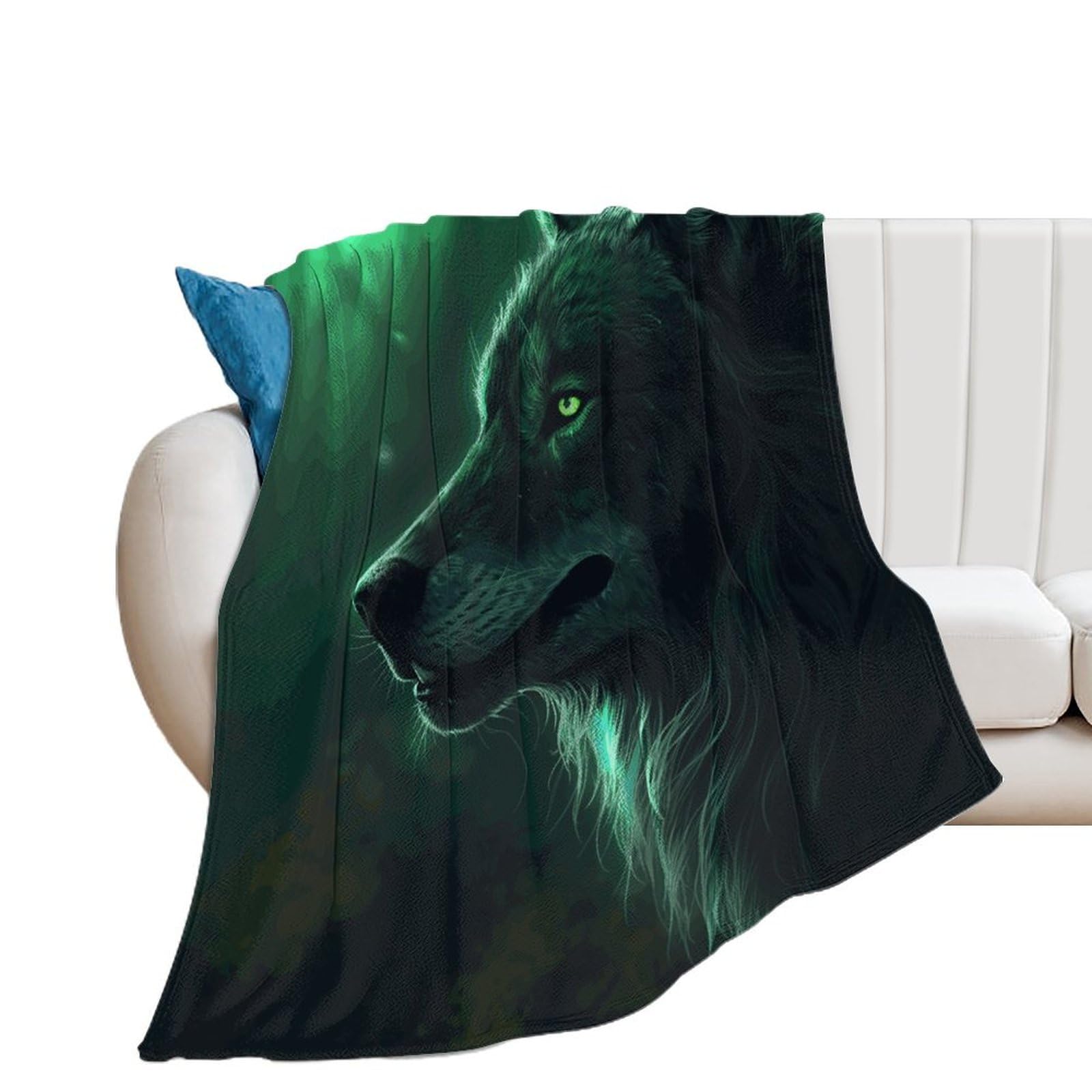 Couverture douce et chaude plaid loup vert isolant toutes saisons femme