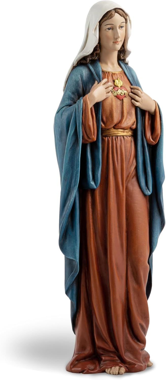 12" H Immaculate Heart of Mary Statue,Vrigin Mary Mother of Jesus Statue,Perfect Hand Made Catholic Figurine for Home Decor Catholic Gifts for Mom's Birthday