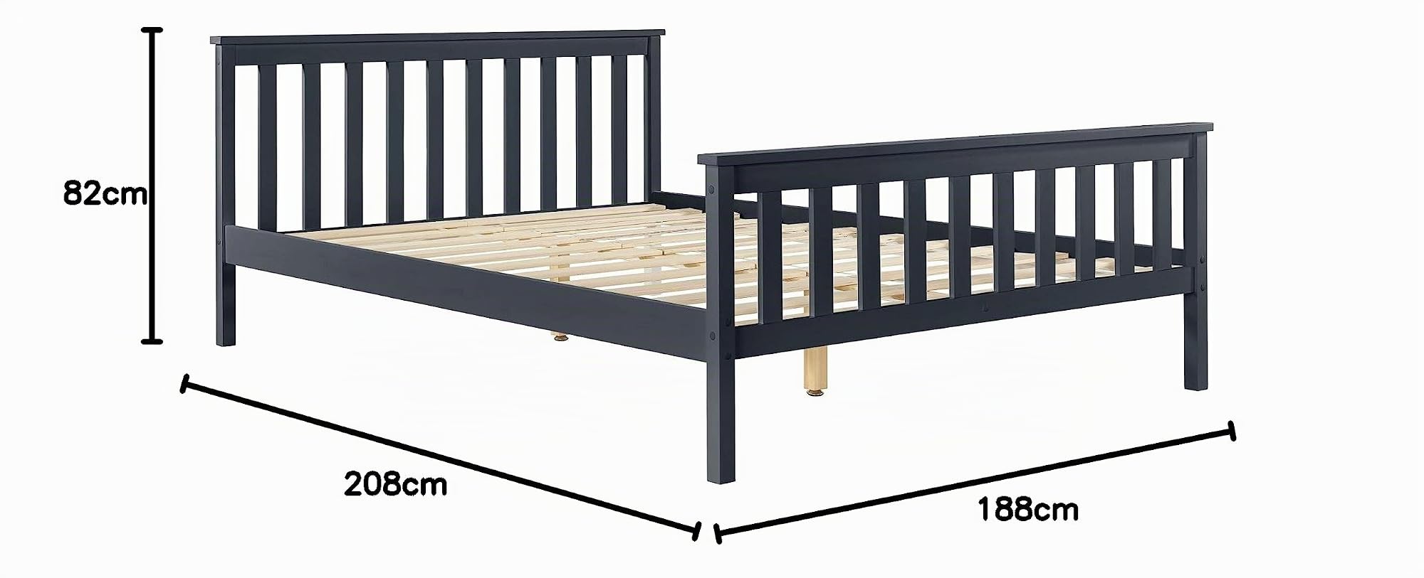 [en.casa] Holzbett 180x200cm Dunkelgrau mit Hohem Kopfteil und Lattenrost Bettgestell Bett Kiefernholz Doppelbett Ehebett