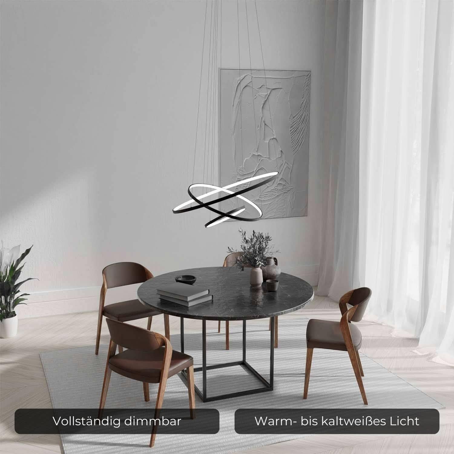 Deckenleuchte Pendelleuchte 'Omeva' dimmbar LED 3 Ringe Wohn & Esszimmer Moderne Hängelampe Esstisch Smart Home Amazon Alexa Google Home Tuya schwarz