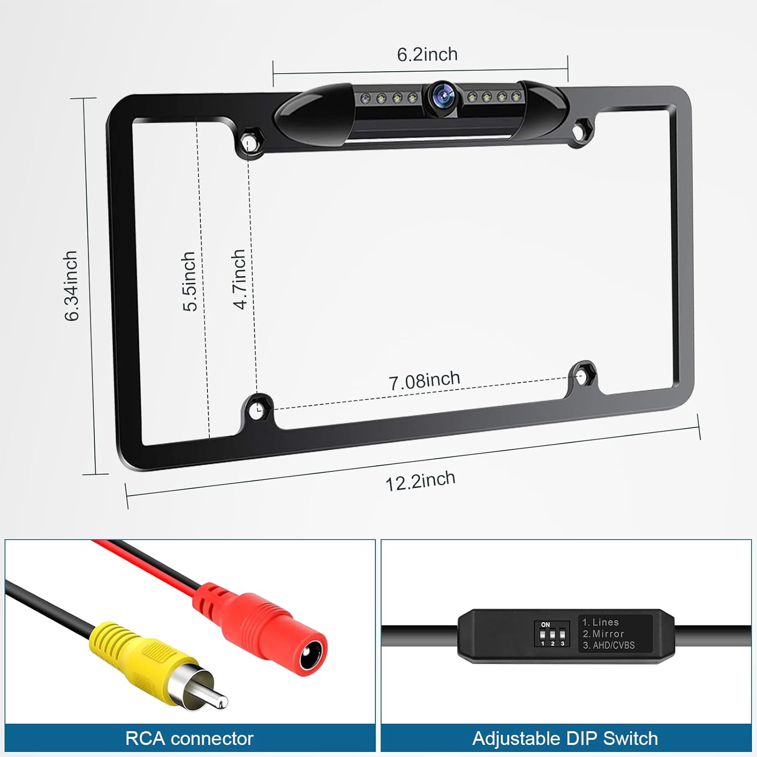 Backup Camera AHD 1080P Front Rear View Metal License Plate Camera with Night Vision, Waterproof Back up Camera for Cars/Truck/RV/Tractor/Semi-Trailers/Pickup