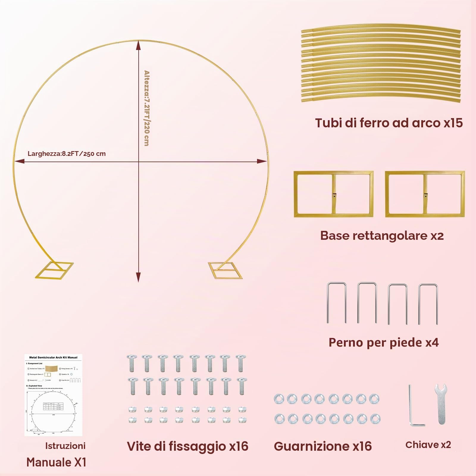 PlusFive 2,5 m - Set di archi da sposa in oro, con palloncini in metallo, per matrimonio, compleanno, festa