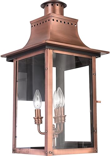 Quoizel CM8412AC Chalmers - Lámpara de pared de cobre para exteriores, 3 luces, 180 vatios, cobre envejecido (23 pulgadas de alto x 12 pulgadas de