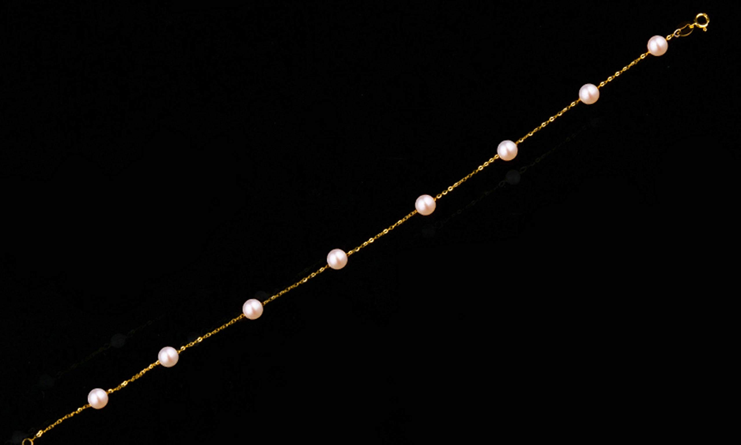 Epinki Tobillera Oro 18 Kilates, Perla Joyas Mujer 8 Tobillera Pulsera Mujer 24CM Cadena Ajustable